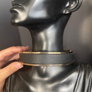 Aldo black leather gold tone choker